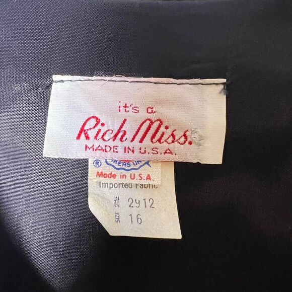 ilgwu Vintage it's a Rich Miss 80s Metallic Black Gold Peplum Dress Women's 16 - Picture 7 of 8